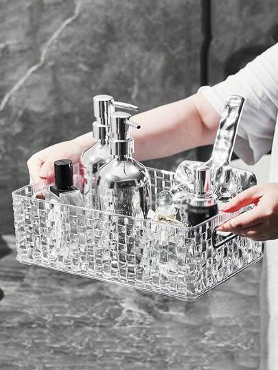 Makeup And Perfume Organizer Basket, Dressing Table Storage Holder, Transparent Glacier Pattern Cosmetic Storage Holder Makeup And Perfume Organizer Basket, Dressing Table Storage Holder, Transparent Glacier Pattern Cosmetic Storage Holder
